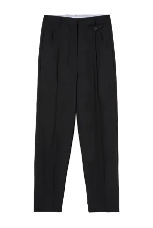 Black Pleat Detail Straight-Leg Trousers