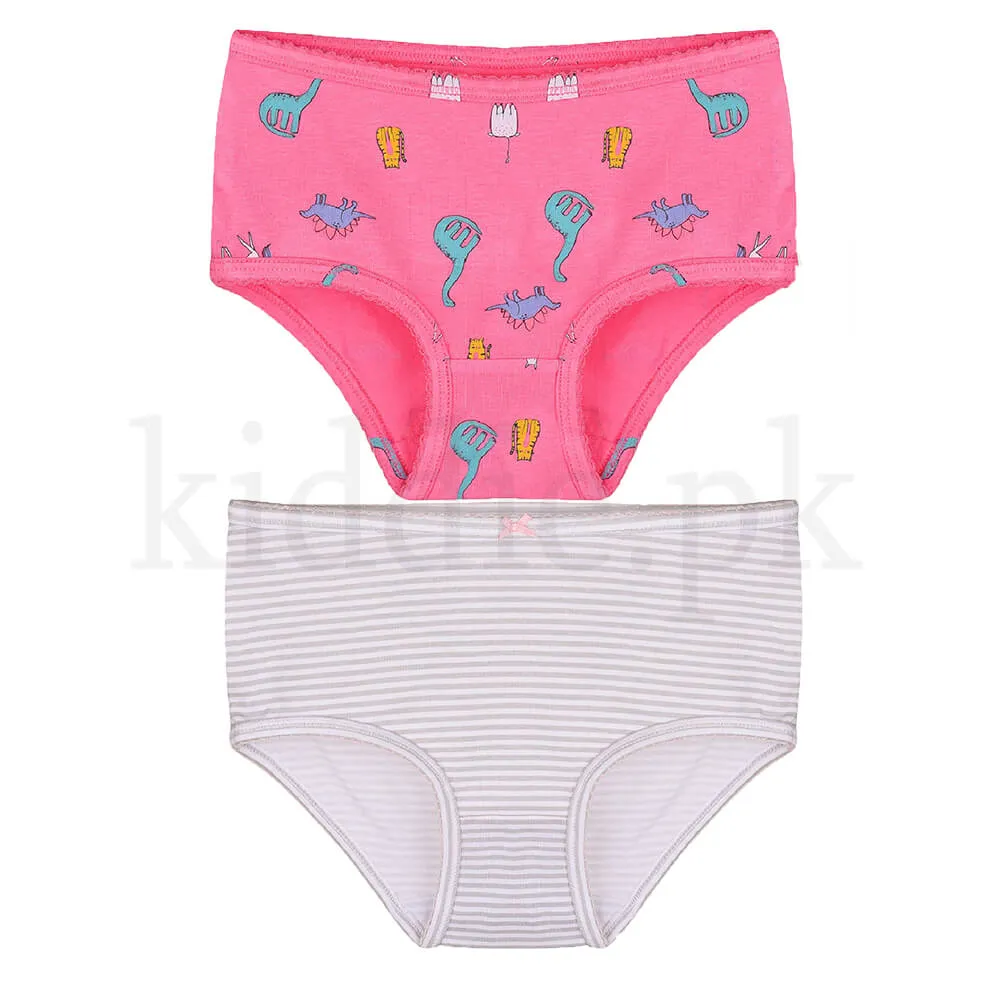 CRT Pack of 2 Grey and White Lining with Pink Dinosaur Panties 1534