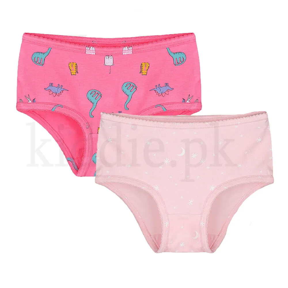 CRT Pack of 2 Light Pink Moon and Star Print with Pink Dinosaur Panties 1539