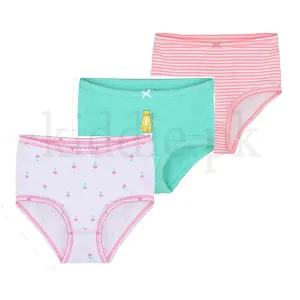 CRT Pack of 3 Pink Flower and Lining with Green Cat Printed Panties 1509