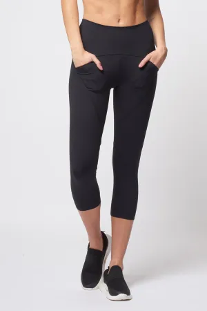 Medium Compression Cropped Legging with Pockets Black