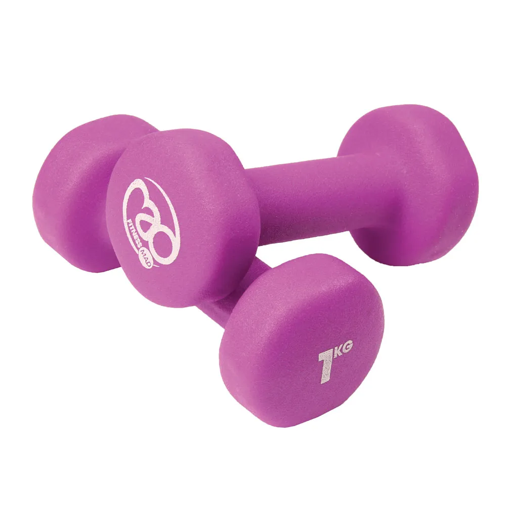 Neoprene Coated Dumbells, Flat Bottoms, Pair, 0.5kg to 5kg