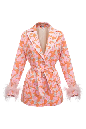 Pink Jacqueline Jacket With Detachable Feather Cuffs