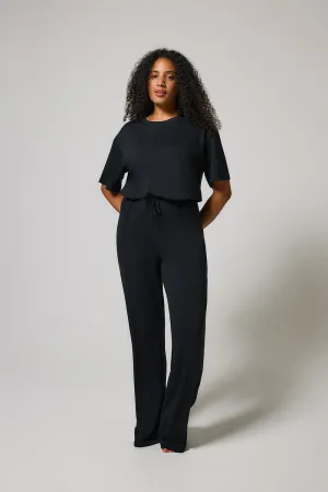 Soft Touch Wide Leg Lounge Set - Black