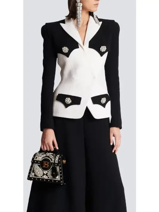 Women’s Black and White Double-Crepe Jacket